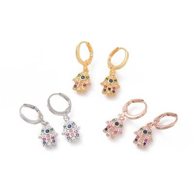 Brass Micro Pave Cubic Zirconia Dangle Hoop Earrings