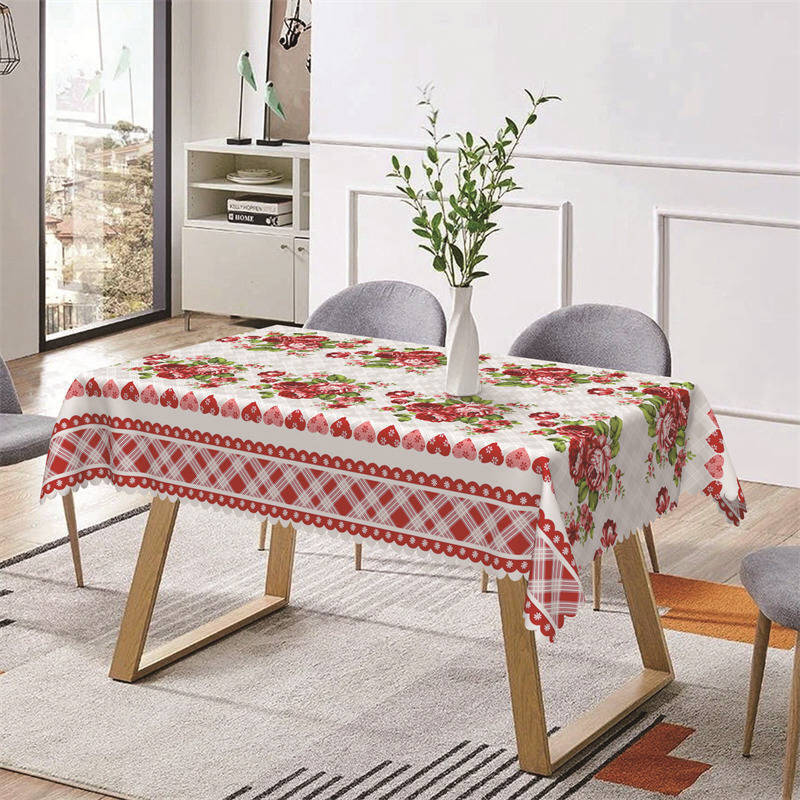 Bright Red Flowers Heart Plaid Rectangle Tablecloth - Aperturee