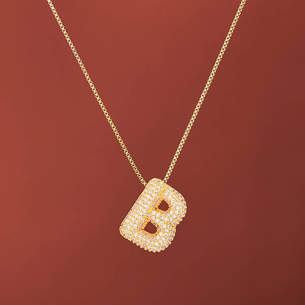 Brass Micro Pave Clear Cubic Zirconia Initial Pendant Necklaces for Women