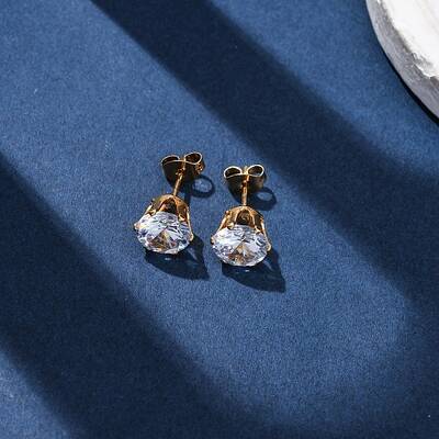 304 Stainless Steel Micro Pave Clear Cubic Zirconia Stud Earrings