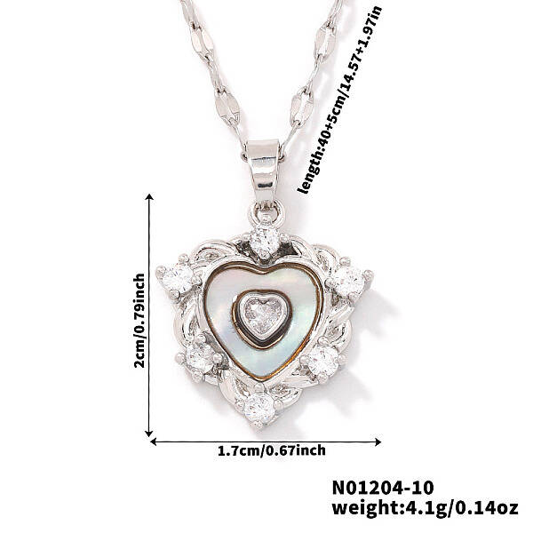Brass Clear Cubic Zirconia Heart-shaped Pendant Necklaces