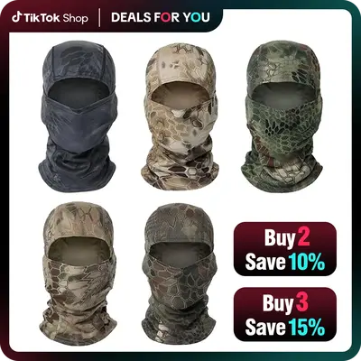 5PCS Camouflage Balaclava Face Mask UV Protection Men Women Sun Hood Tactical Motorcycle Fishing Hiking Cycling Neck Gaiter B...