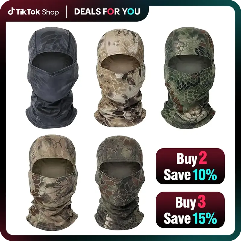 5PCS Camouflage Balaclava Face Mask UV Protection Men Women Sun Hood Tactical Motorcycle Fishing Hiking Cycling Neck Gaiter B...