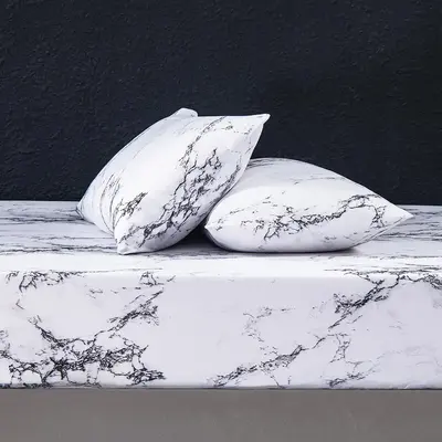 Marble Pattern Bedding Set, Including 1 Count Fitted Sheet & 1/2counts Pillowcase Without Filler, Soft Bedding Set for Bedroo...