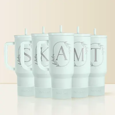 Sandjest Mint Personalized Initial 40oz Tumbler with Straw & Handle Stainless Steel Insulated Vacuum Cup, Home School Office,...