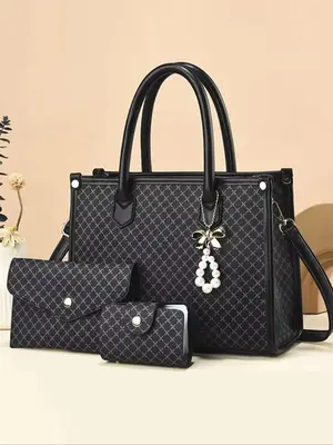 Women's Elegant Temperament Minimalist Handbag & Wallet Set, Multi-functional Large Capacity Bag Set with Charm, Stylish Desi...