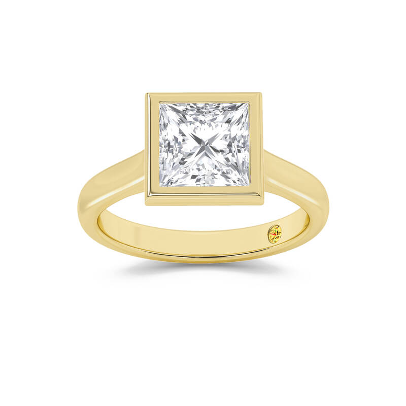 Secret Kiss Bezel Set Princess Cut Lab Grown Diamond Engagement Ring | 14K Yellow Gold 4 CT. TW.
