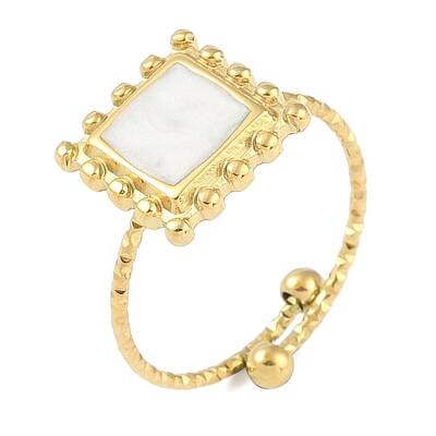 Ion Plating(IP) 304 Stainless Steel Enamel Square Cuff Finger Rings
