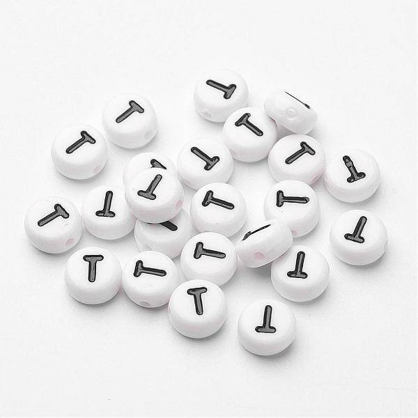 Flat Round with Letter T Acrylic Beads