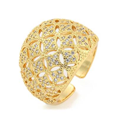 Hollow Flower Clear Cubic Zirconia Open Cuff Ring