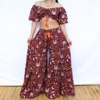 Cat & Moon Whimsical FlowyPant and Top Set Wide Leg Pants Boho Fashion Tiered Pant Earthy Style Long Sleeve Off Shoulder Top ...