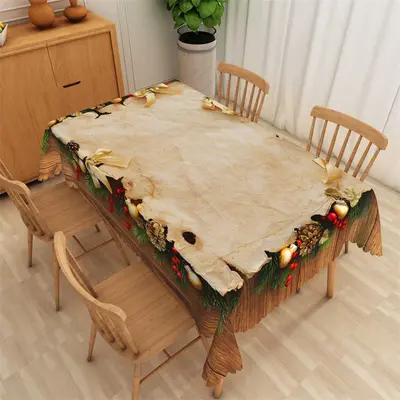 Brown Beige Parchment Christmas Bell Kitchen Tablecloth - Aperturee