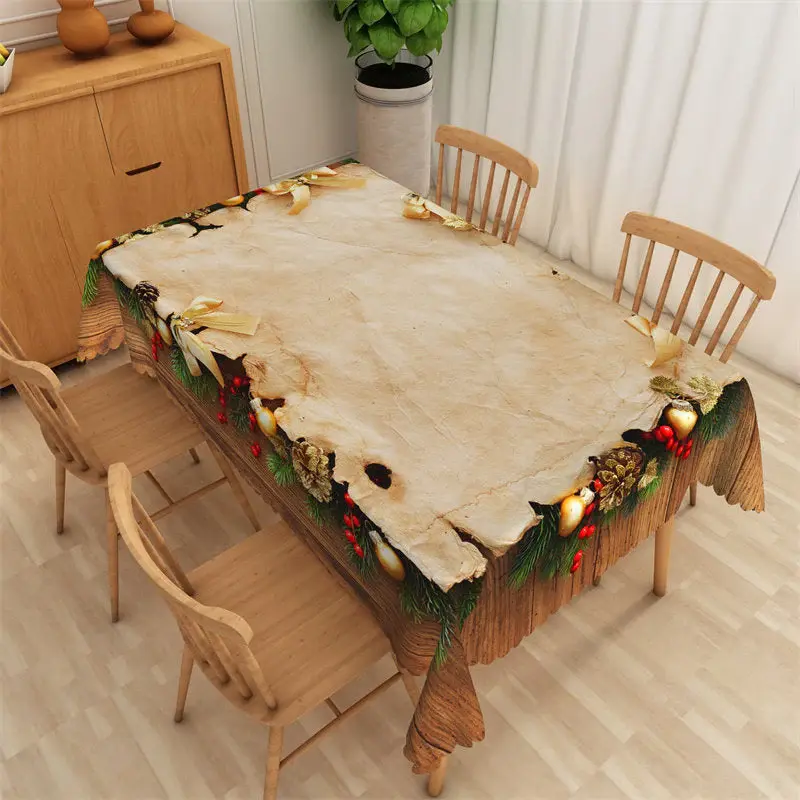 Brown Beige Parchment Christmas Bell Kitchen Tablecloth - Aperturee
