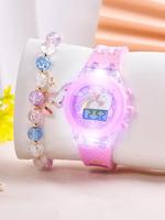 Cute Cartoon Unicorn Pattern Watch & Beaded Bracelet Set, Fashionable Electronic Watch Set for Women & Girls, Trendy All-matc...