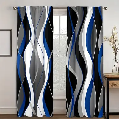 Abstract Geometric Pattern Curtain, 2 Counts/set Modern Art Printing Curtain, Home Decorative Curtain for Living Room Bedroom...