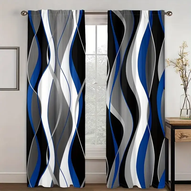 Abstract Geometric Pattern Curtain, 2 Counts/set Modern Art Printing Curtain, Home Decorative Curtain for Living Room Bedroom...