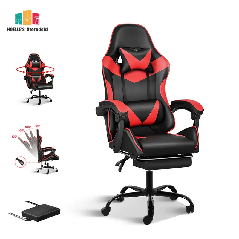 Gaming Chair with Footrest Speakers Video Game Chair Heavy Duty Ergonomic Computer Office Desk Chair Red\\Black