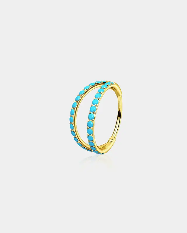 Turquoise Double Hoop Segment Nose Ring - Gold / 8mm