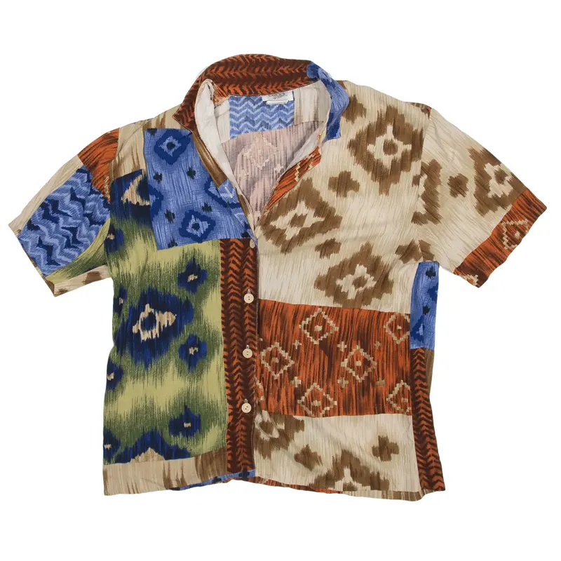 TEDDI Shirt Blue Crazy Pattern Short Sleeve Womens L