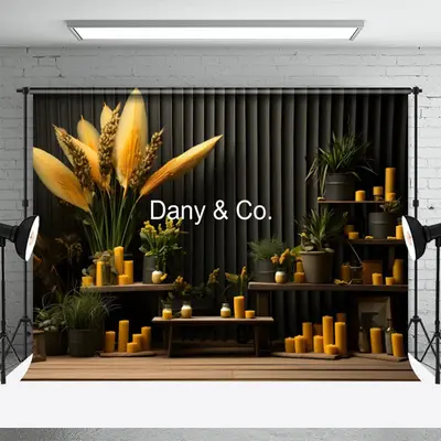 Dried Flowers Candle Black Wall Photography Backdrop - Aperturee