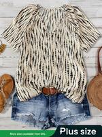 【Plus Size】 All Over Print Blouses, Casual Short Sleeve Top for Daily Wear, Women's Plus Clothing for All Seasons