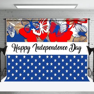 Red Blue Stars Butterfly Independence Day Backdrop - Aperturee