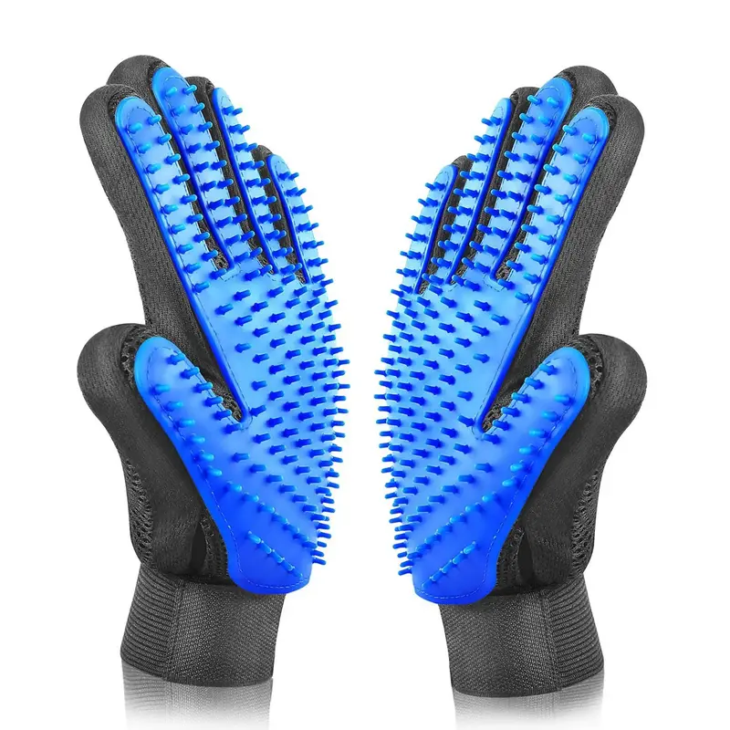 UPGRADED PAIR Pet Grooming Gloves Brush Dog Cat Fur Hair Removal Mitt Massage Blue, Black or Pink