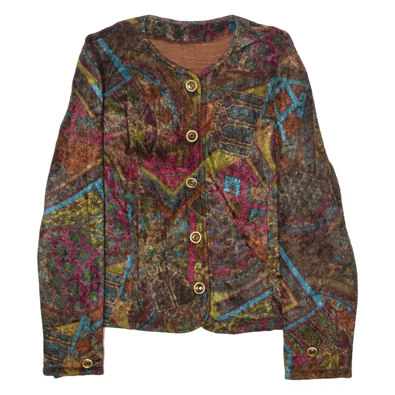 Womens Blazer Jacket Brown Velvet 90s Crazy Pattern M