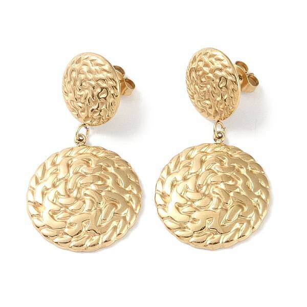 Texture Flat Round 304 Stainless Steel Dangle Earrings