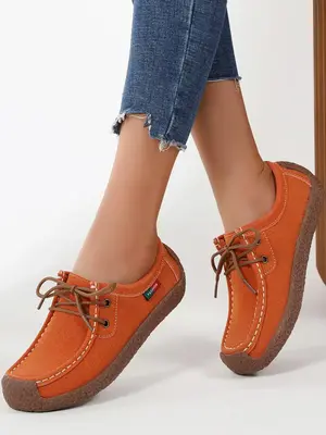 Women's Fashion Plain Lace Up Front Flat Shoes, Casual Comfortable Solid Color Loafers Shoes, All Match Shoes For Daily Wear