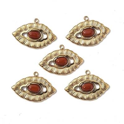 PVD Vacuum Plating 201 Stainless Steel Natural Natural Red Jasper Pendants
