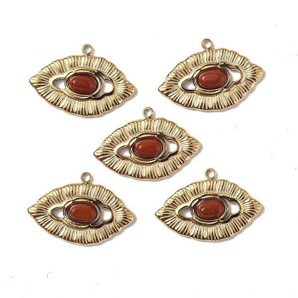 PVD Vacuum Plating 201 Stainless Steel Natural Natural Red Jasper Pendants