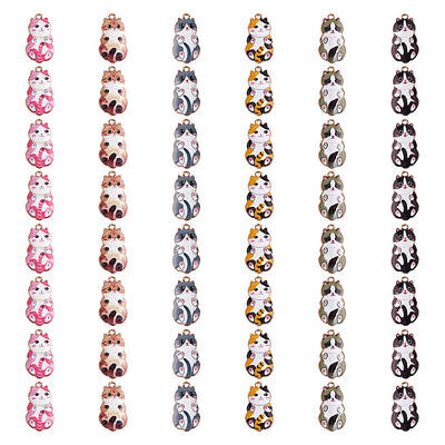 48Pcs 6 Styles Alloy Enamel Pendants
