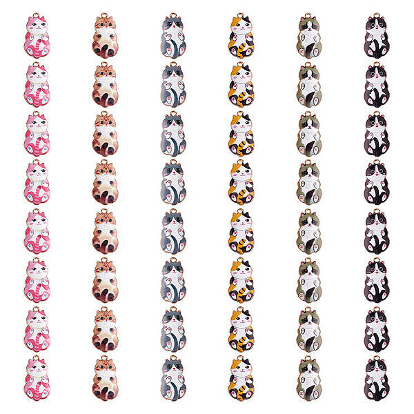 48Pcs 6 Styles Alloy Enamel Pendants