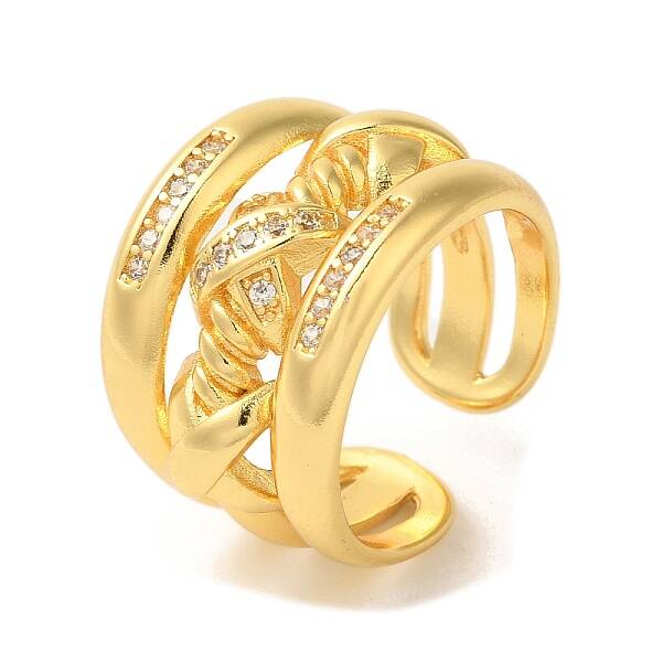 Brass Micro Pave Cubic Zirconia Cross Open Cuff Rings