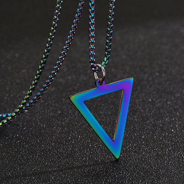 Inverted Triangle Stainless Steel Pendant Box Chain Necklaces for Men
