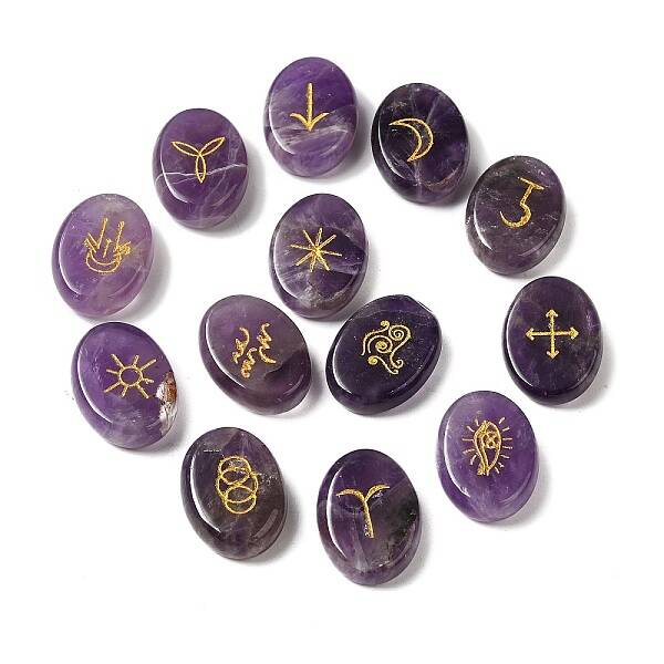 13Pcs Natural Amethyst Rune Stone