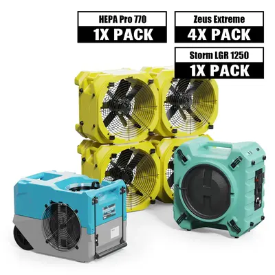 Alorair Mold Prevention Combo Pack, 1 X Storm LGR 1250 Commercial Dehumidifier, 4 X Zeus Extreme Air Mover, 1 X HEPA Pro 770 ...