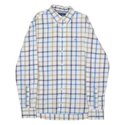TOMMY HILFIGER Mens Shirt White Check Long Sleeve S