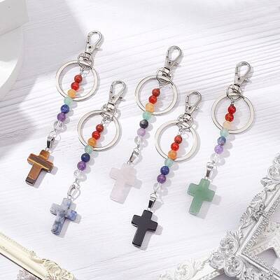 Gemstone Cross Keychain
