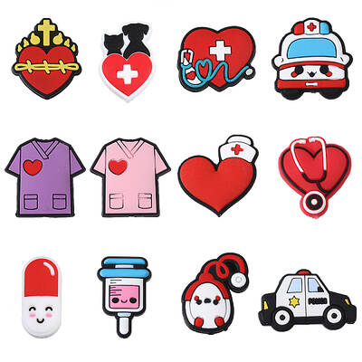 12Pcs 12 Styles Medical Theme Food Grade Eco-Friendly Silicone Focal Beads