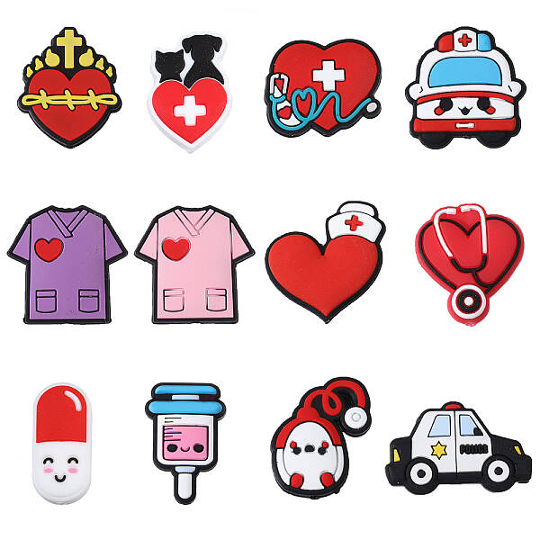 12Pcs 12 Styles Medical Theme Food Grade Eco-Friendly Silicone Focal Beads