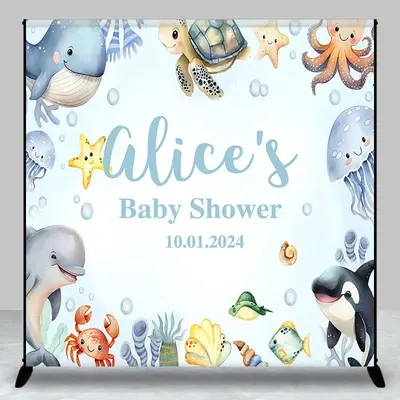 Personalized Blue Marine Lives Baby Shower Backdrop - Aperturee