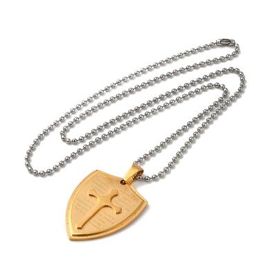 Cross Religion Tag 201 Stainless Steel Pendant Necklace with Iron Box Chains