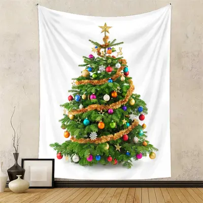 Gold Colorful Bauble Christmas Tree Wall Tapestry - Aperturee