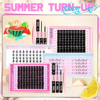 zanlufly Lash Clusters KIt D Curly Lash Extension Kit Volume Thick Eyelash Extension Kit Individual Lashes Kit FallFreshnes...