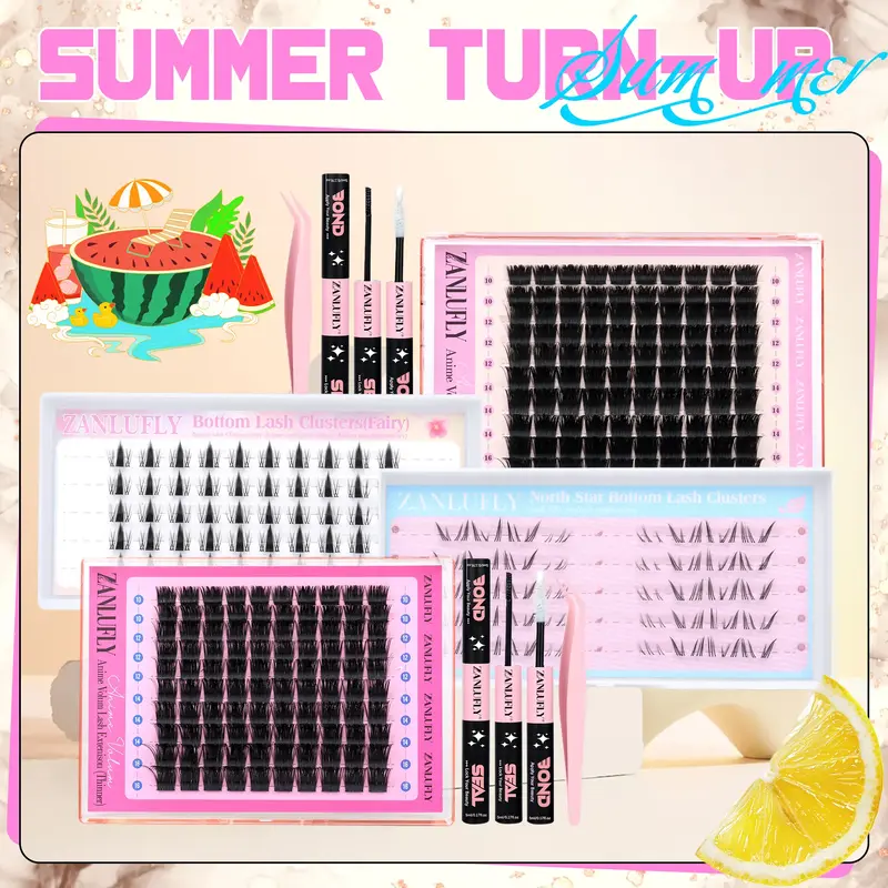 zanlufly Lash Clusters KIt D Curly Lash Extension Kit Volume Thick Eyelash Extension Kit Individual Lashes Kit   FallFreshnes...