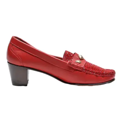 TAUGIIY Loafer Shoes Red Leather Womens UK 4