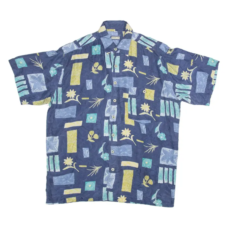 CASUAL LAND Mens Shirt Blue Silk Floral M