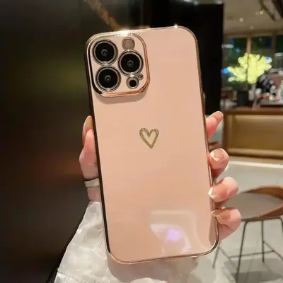 Fashion Heart Pattern Phone Case With Camera Protective Cover, 1 Count Plating Love Heart Shockproof Phone Cover for iPhone X...